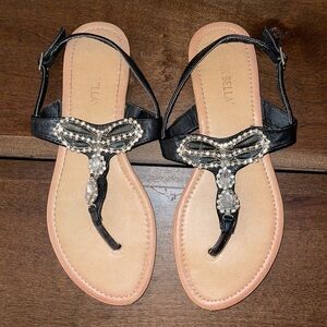 RCK BELLA Black Faux Leather Jeweled Sandals Sz. 9